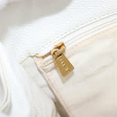 CHANEL COCO Mark Wood Hand Bag Caviar Skin White Gold CC Auth 201487V-19