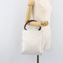 CHANEL COCO Mark Wood Hand Bag Caviar Skin White Gold CC Auth 201487V-23