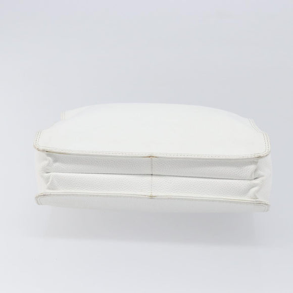 CHANEL COCO Mark Wood Hand Bag Caviar Skin White Gold CC Auth 201487V