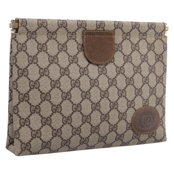GUCCI GG Supreme Clutch Bag PVC Beige Gold 67 039 5229 Auth 201488