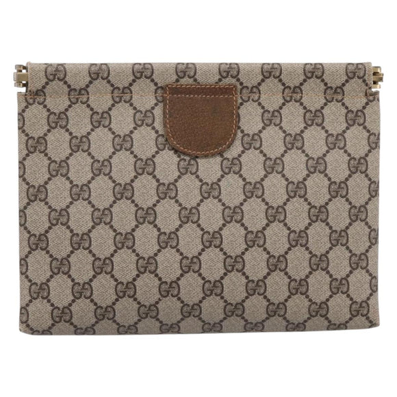 GUCCI GG Supreme Clutch Bag PVC Beige Gold 67 039 5229 Auth 201488