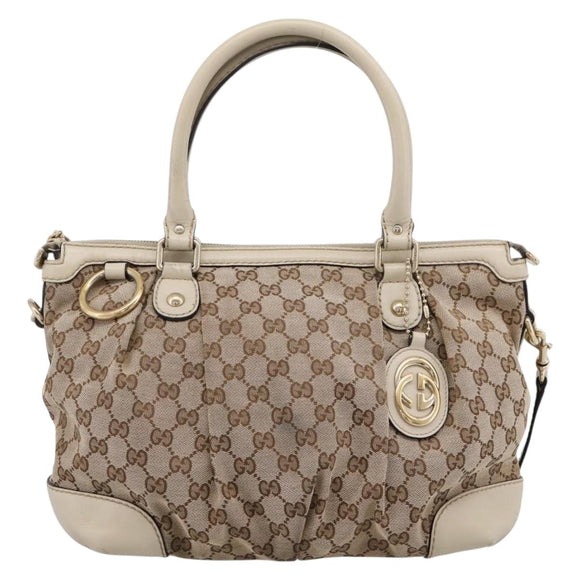GUCCI GG Canvas Sukey Hand Bag 2way Beige Gold 247902 Auth 201493