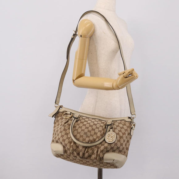 GUCCI GG Canvas Sukey Hand Bag 2way Beige Gold 247902 Auth 201493