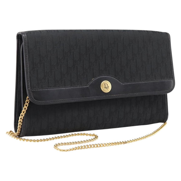 Christian Dior Trotter Canvas Chain Shoulder Bag Black Gold Auth 201497