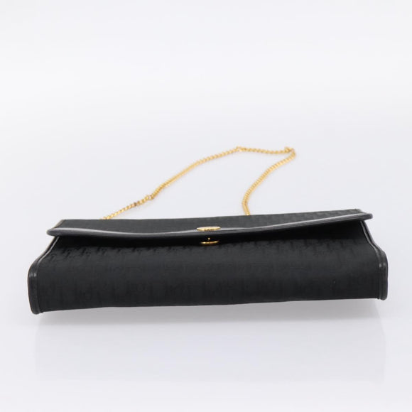 Christian Dior Trotter Canvas Chain Shoulder Bag Black Gold Auth 201497