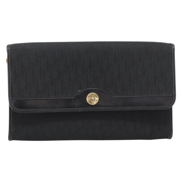 Christian Dior Trotter Canvas Chain Shoulder Bag Black Gold Auth 201497