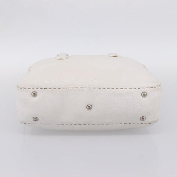 FENDI Celeria Hand Bag Leather White Silver Auth 201501