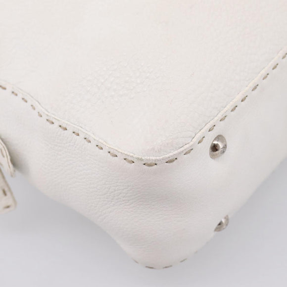 FENDI Celeria Hand Bag Leather White Silver Auth 201501