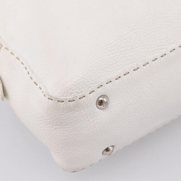 FENDI Celeria Hand Bag Leather White Silver Auth 201501