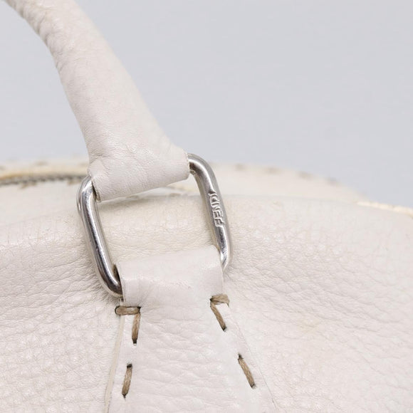 FENDI Celeria Hand Bag Leather White Silver Auth 201501