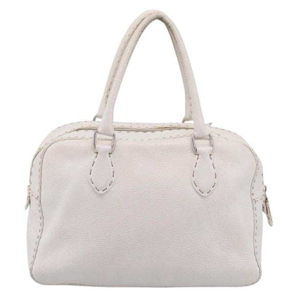 FENDI Celeria Hand Bag Leather White Silver Auth 201501