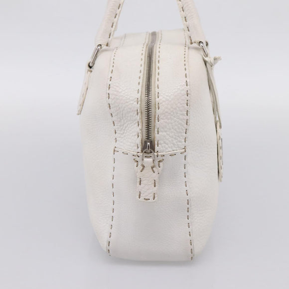 FENDI Celeria Hand Bag Leather White Silver Auth 201501
