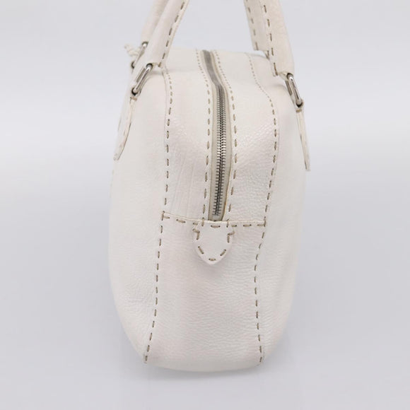 FENDI Celeria Hand Bag Leather White Silver Auth 201501