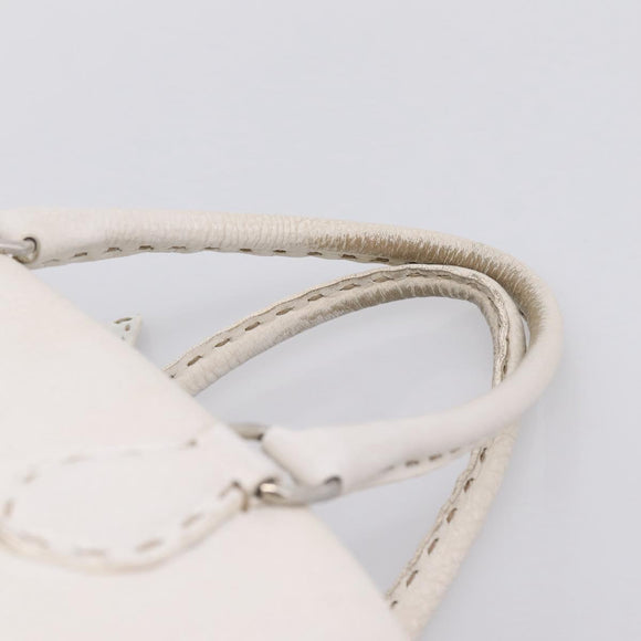FENDI Celeria Hand Bag Leather White Silver Auth 201501