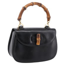 GUCCI Bamboo Hand Bag Leather Black Gold 000 1364 0633 Auth 201509A-1