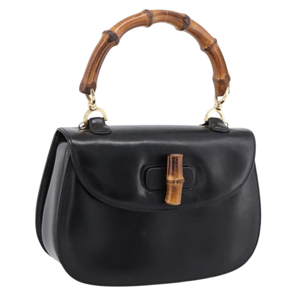 GUCCI Bamboo Hand Bag Leather Black Gold 000 1364 0633 Auth 201509A