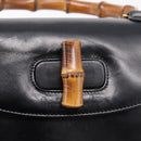GUCCI Bamboo Hand Bag Leather Black Gold 000 1364 0633 Auth 201509A-14