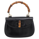 GUCCI Bamboo Hand Bag Leather Black Gold 000 1364 0633 Auth 201509A-2