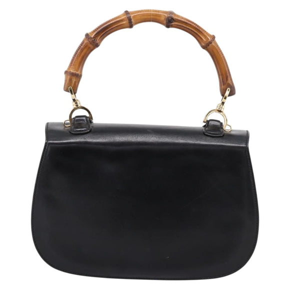 GUCCI Bamboo Hand Bag Leather Black Gold 000 1364 0633 Auth 201509A