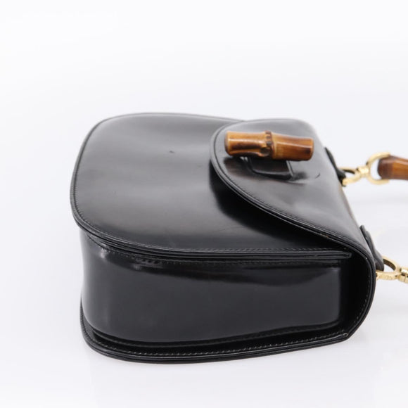 GUCCI Bamboo Hand Bag Leather Black Gold 000 1364 0633 Auth 201509A