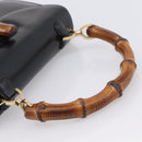 GUCCI Bamboo Hand Bag Leather Black Gold 000 1364 0633 Auth 201509A-7