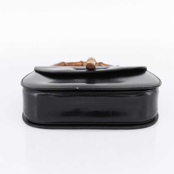 GUCCI Bamboo Hand Bag Leather Black Gold 000 1364 0633 Auth 201509A