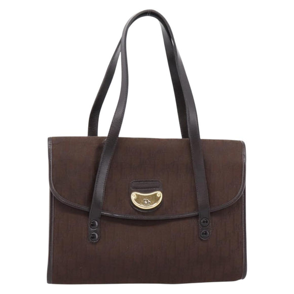 Christian Dior Trotter Canvas Hand Bag Brown Gold Auth 201513