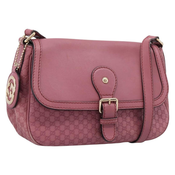 GUCCI Micro GG Canvas Guccissima Bag Leather Pink Gold 308452 Auth 201514