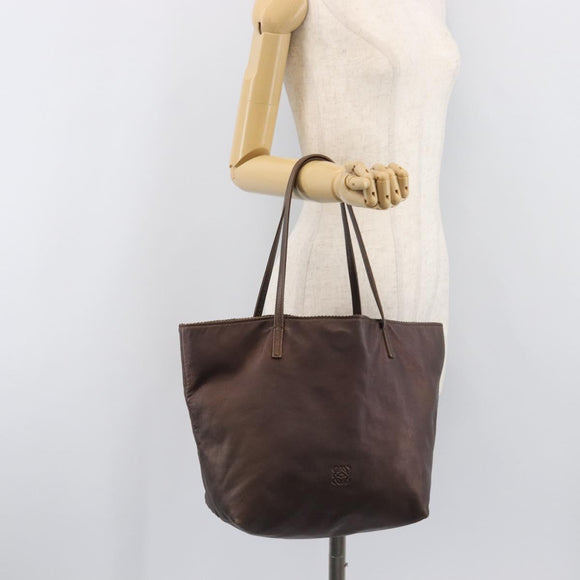 LOEWE Tote Bag Leather Brown Auth 201519