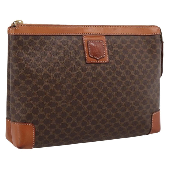 CELINE Macadam Clutch Bag PVC Leather Brown Gold Auth 201520A