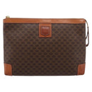 CELINE Macadam Clutch Bag PVC Leather Brown Gold Auth 201520A-13