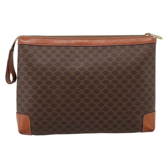 CELINE Macadam Clutch Bag PVC Leather Brown Gold Auth 201520A