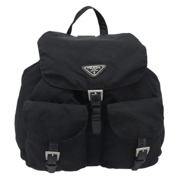 PRADA Backpack Nylon Black Silver Auth 201521