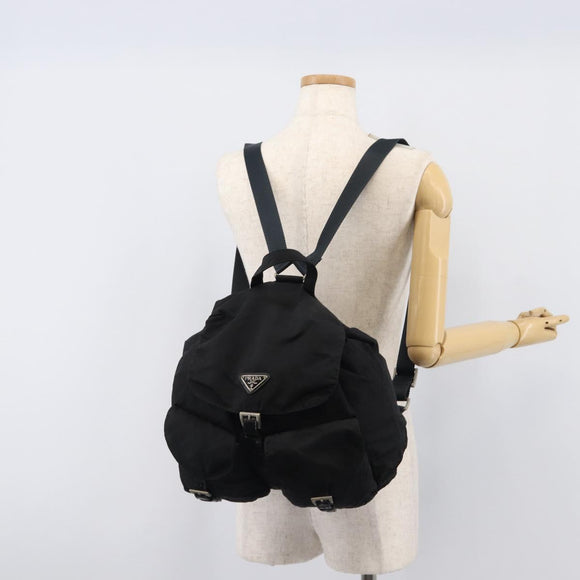 PRADA Backpack Nylon Black Silver Auth 201521