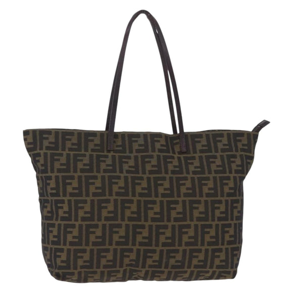 FENDI Zucca Canvas Tote Bag Black Brown Auth 201522