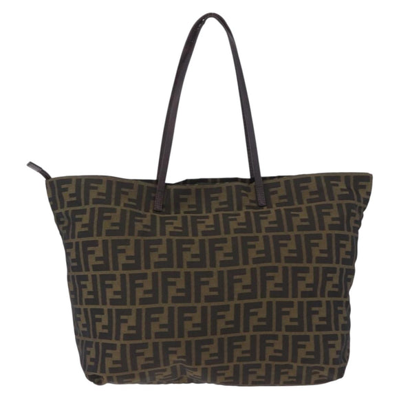 FENDI Zucca Canvas Tote Bag Black Brown Auth 201522