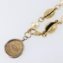 CHANEL Pearl Necklace metal Gold White CC Auth 201532-11
