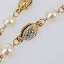 CHANEL Pearl Necklace metal Gold White CC Auth 201532-14