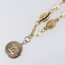 CHANEL Pearl Necklace metal Gold White CC Auth 201532-4