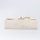 CHANEL Matelasse Double Flap Chain Bag Lamb Skin White Gold CC Auth 201534-12