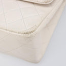 CHANEL Matelasse Double Flap Chain Bag Lamb Skin White Gold CC Auth 201534-13