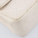 CHANEL Matelasse Double Flap Chain Bag Lamb Skin White Gold CC Auth 201534-14