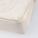 CHANEL Matelasse Double Flap Chain Bag Lamb Skin White Gold CC Auth 201534-15