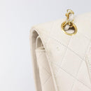 CHANEL Matelasse Double Flap Chain Bag Lamb Skin White Gold CC Auth 201534-17