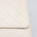 CHANEL Matelasse Double Flap Chain Bag Lamb Skin White Gold CC Auth 201534-18
