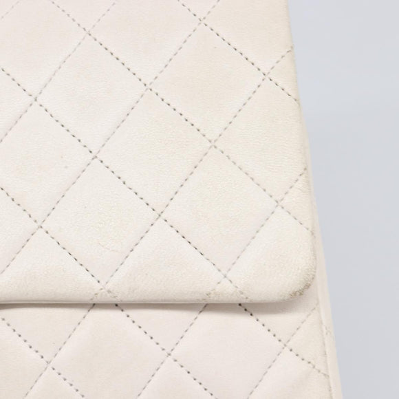 CHANEL Matelasse Double Flap Chain Bag Lamb Skin White Gold CC Auth 201534