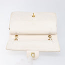 CHANEL Matelasse Double Flap Chain Bag Lamb Skin White Gold CC Auth 201534-20