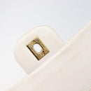 CHANEL Matelasse Double Flap Chain Bag Lamb Skin White Gold CC Auth 201534-21
