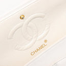 CHANEL Matelasse Double Flap Chain Bag Lamb Skin White Gold CC Auth 201534-23