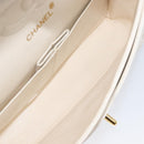 CHANEL Matelasse Double Flap Chain Bag Lamb Skin White Gold CC Auth 201534-24